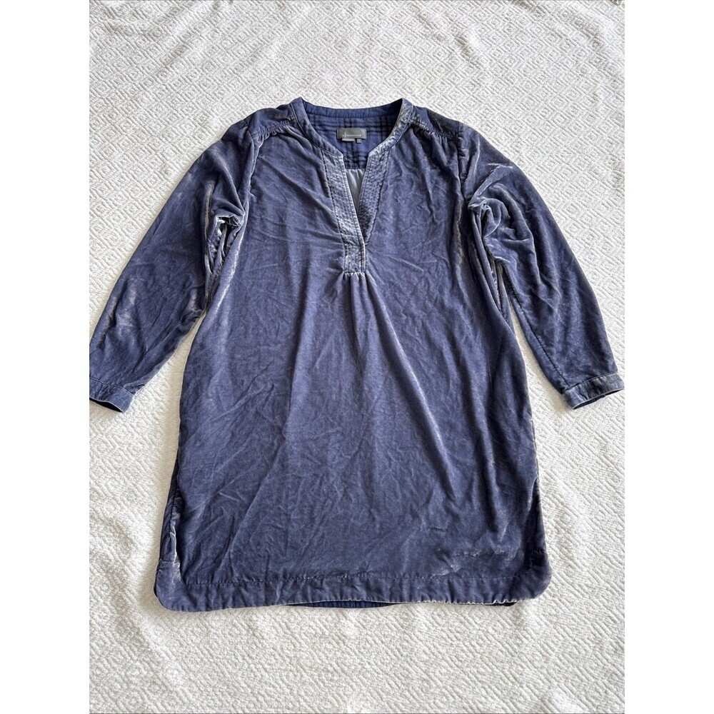 Anthropologie Melody Dusty Blue Gray Velvet Tunic Shirt Dress Sz XL Long Sleeve - Picture 2 of 9